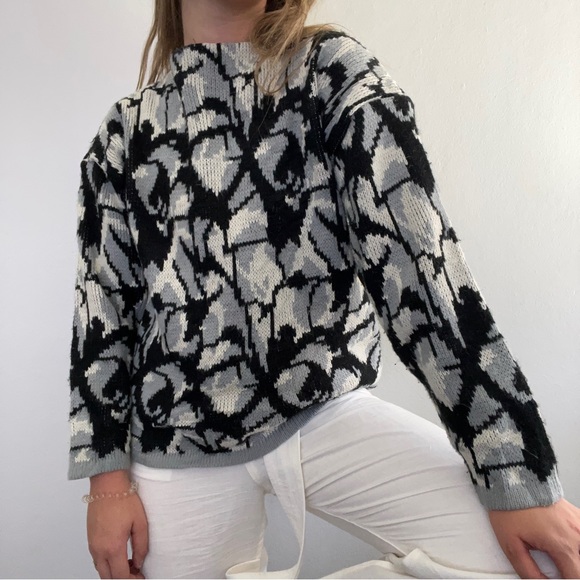 Vintage 90s mock boat neck knit sweater chunky & thick - Picture 4 of 4